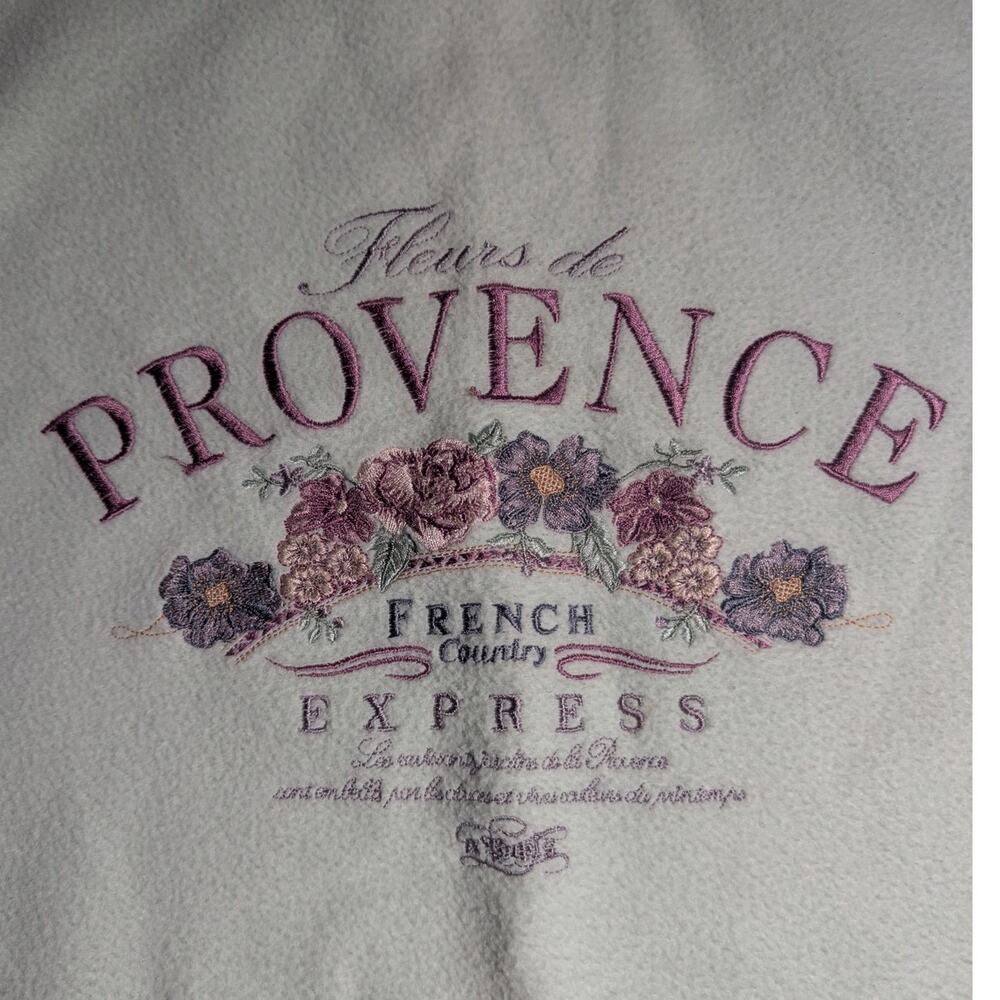 Vtg 1990s Express Pale Green Fleece Provence Floral Embroidered Sweatshirt XS - Picture 3 of 4